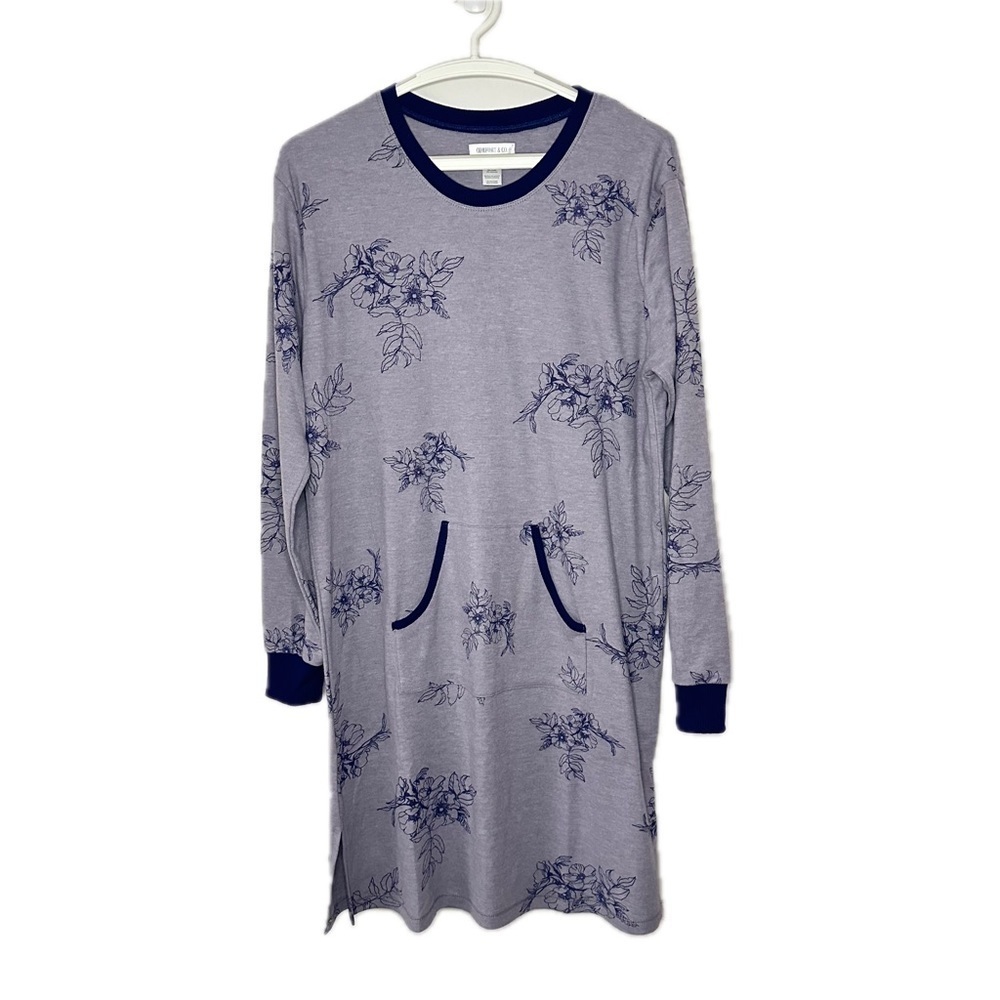 Host Pick Comfort&Co Purple Floral Cozy Sleep Shirt Ribbed Collar Long Sleeve M